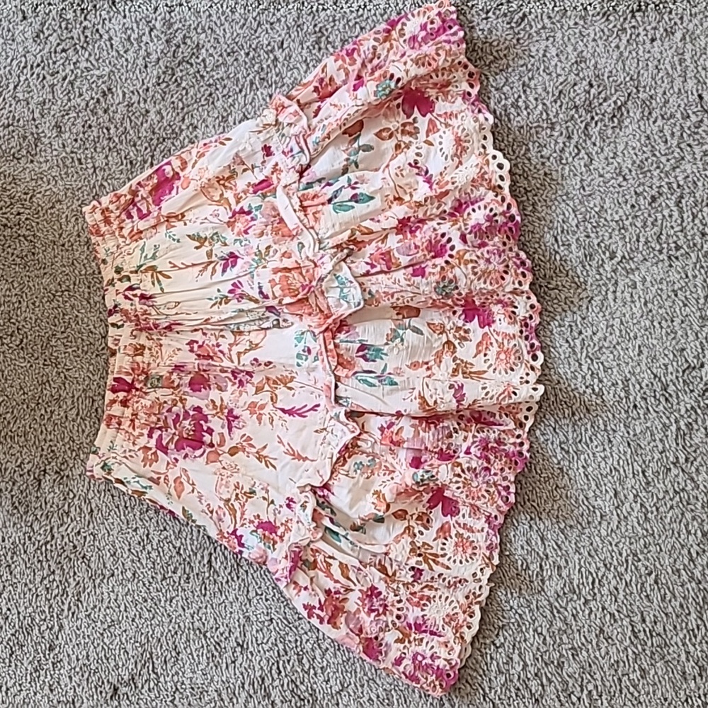 Cotton Watercolor Floral Flutter Mini Skirt - Picture 1 of 14